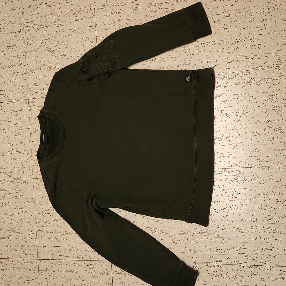 Club Monaco Olive Green Crew Neck Pullover Sweater with Sleeve Pocket